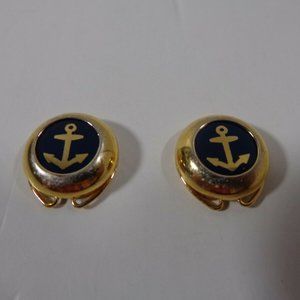 Anchor Cufflinks Blue Enamel Gold Pair